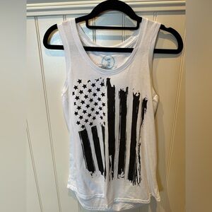 NINELINE APPAREL Adult Small White Racerback Tank Top Black Flag Graphic